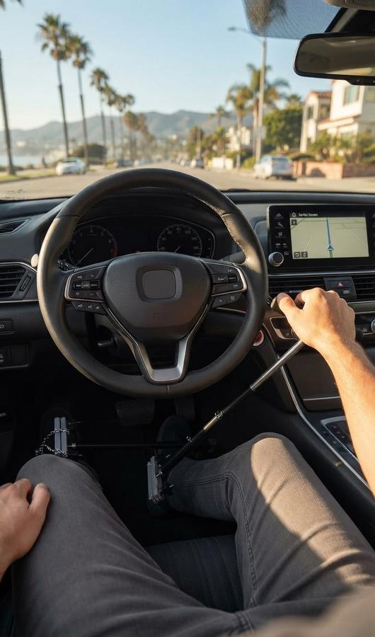 QuicStick levers clamped in an automatic sedan on a San Diego street