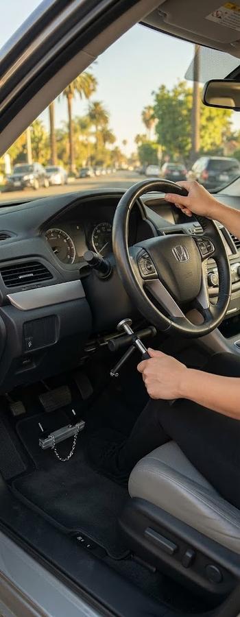QuicStick Push/Pull Hand Controls, Model B-1001 clamped to the pedals